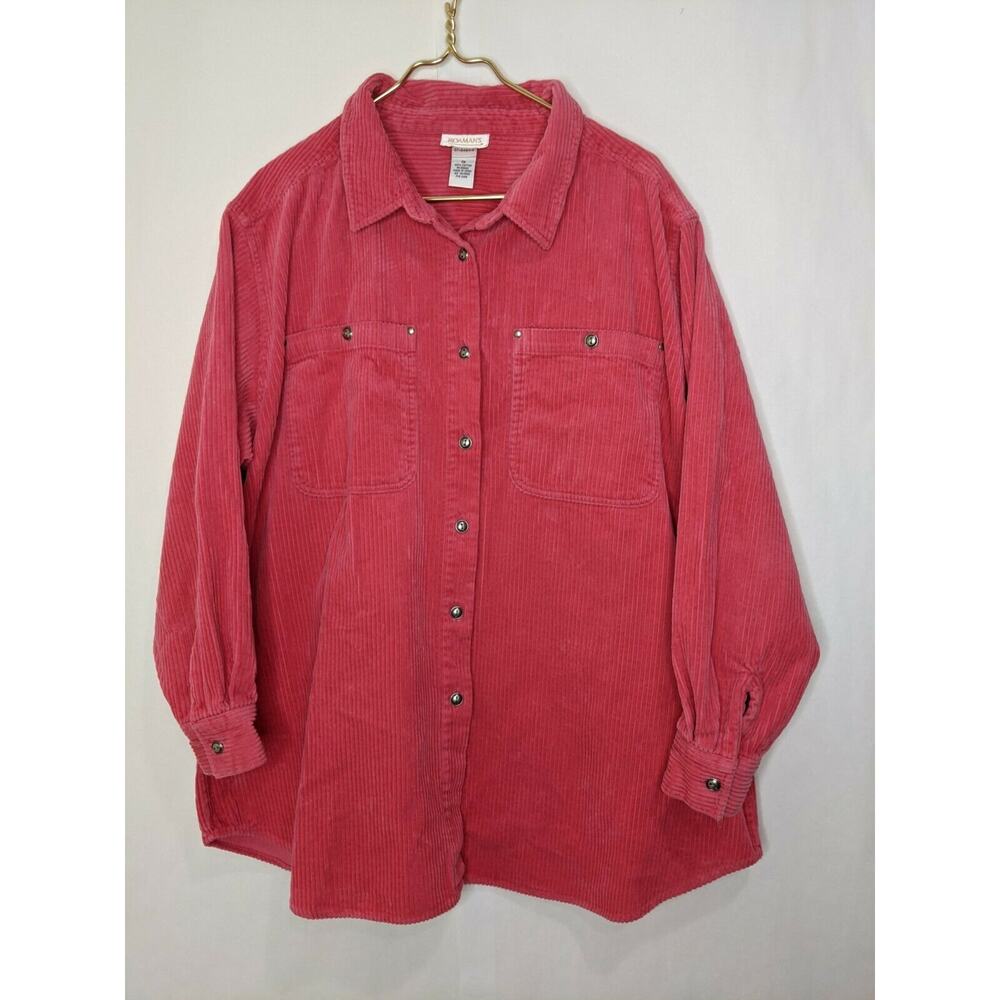 Vintage Roaman's Womens 1x Corduroy Shirt Pink Long Sleeves Button Front Shaket
